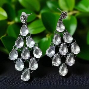 CN Vintage crystal silver tone rhinestones earrings chandelier style bling